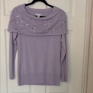 New York & Company Lavender Off-Shoulder Sweater